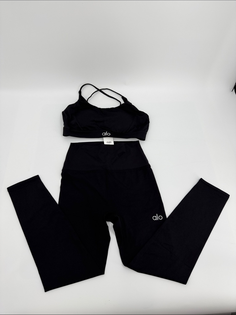ALO Yoga Black High-Rise Leggings with Strappy Sports Bra